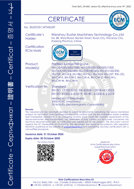 CHINA Wenzhou Trustar Machinery Technology Co.,Ltd Certificações